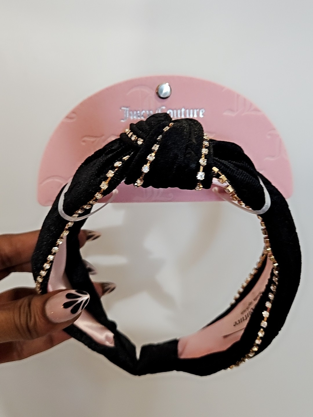 Juicy Couture Black Knotted Headband with Gold Rhinestone Trim